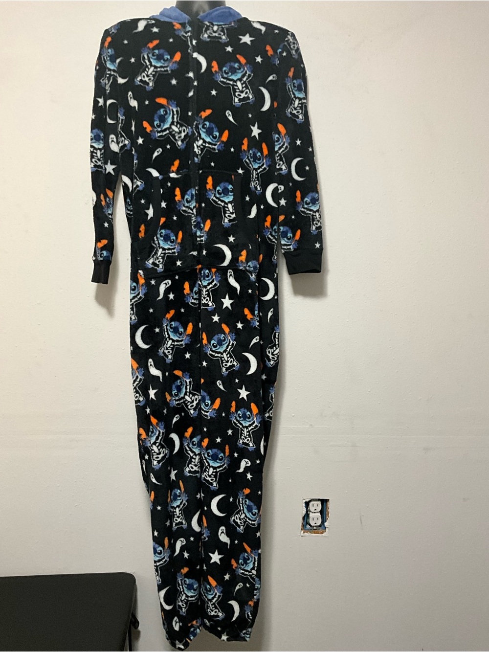 Disney Stitch Halloween Skeleton Fleece Union Suit Hooded One Piece Pajamas L